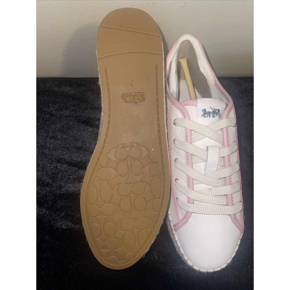 Coach Espadrille Pink Cream Leather Low Top Sneakers size 7B Coach Gym Shoes - Picture 5 of 10